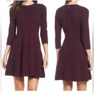 Eliza J Fit & Flare Sweater Dress Aubergine Medium